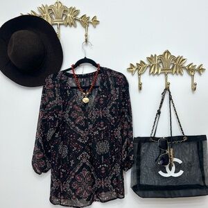 🖤🌸Goth boho floral blouse M ptp 20”